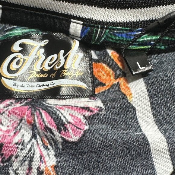 Fresh Prints Of Bel-Air Black Floral Striped Mens T-Shirt SZ L Dark Floral - Picture 3 of 8